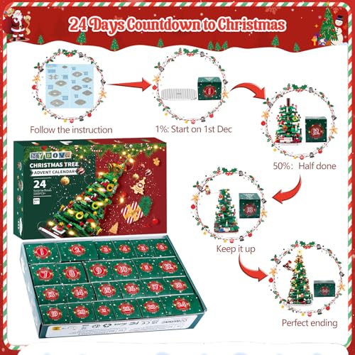Advent Calendar 2025 Christmas Tree Building Set with LED Light, 24-Day Christmas Countdown Calendar, 24 Boxes 1100+ Pcs, Surprise Boxes Creative Gifts for Adults Teens Kids Ages 6+ - Image 5