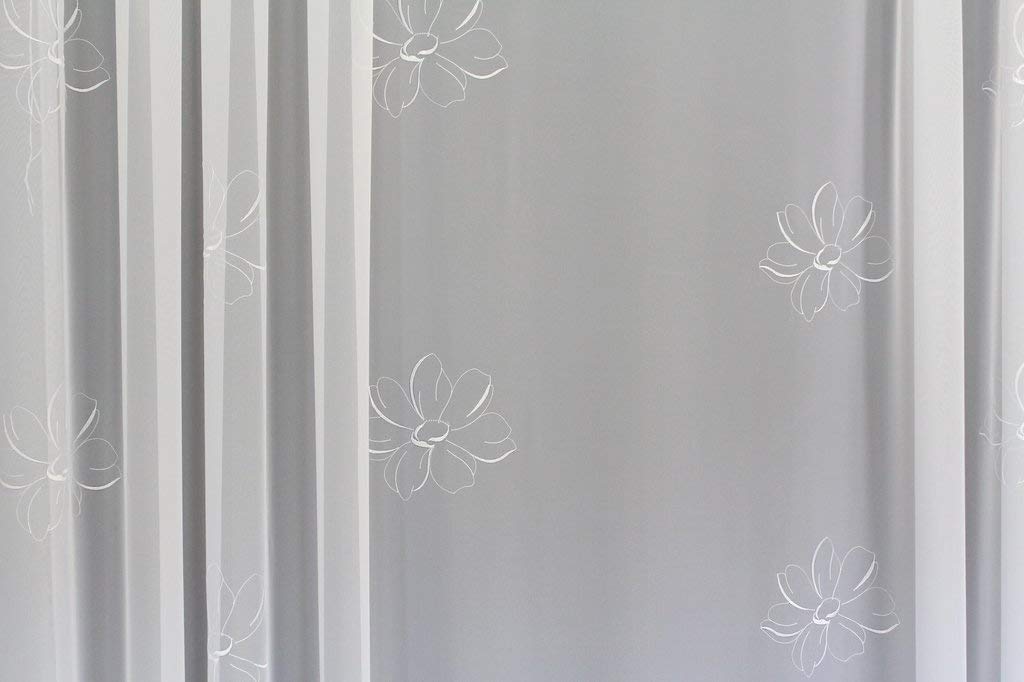 Hochwertige Gardine Fertiggardine Voile Store Schal mit Stickerei Faltenband und Bleiband weiß Venezia 165 x 600 cm (HöhexBreite)