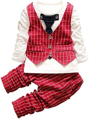 Infant Boy Toddler Tuxedos Gentleman formal Wear Wedding Suit Red Plaid,Red Plaid,80(6-12months)