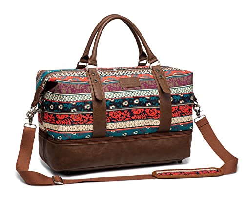 Kinmac Garment Bag with Shoes Compartment,Duffel Bag For Travel,Sports Gym Yoga Duffel Bag Weekender Overnight Totes Bag (Bohemian)