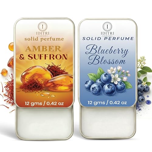 Image of Solid Perfume |blueberry blossom&Amber & Saffron Alcohol Free Wax Perfume Balm, Long Lasting | Pocket Tin 12g, Pack Of 2| Non Greasy Smooth Glide, Travel Friendly Unise