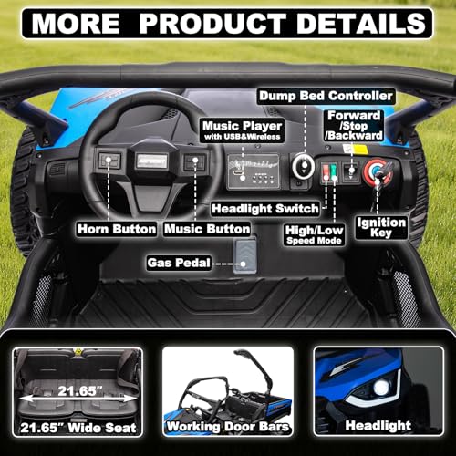 Image of NEWQIDA 2 Seater Kids UTV 24V Ride on Toy for Kids 3-8 Side by Side, Blue