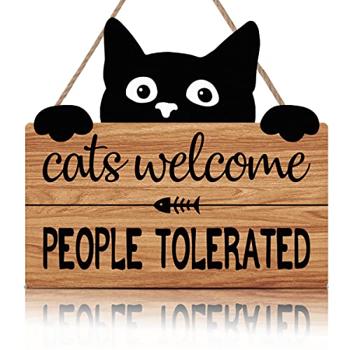 LHIUEM Funny Cat Welcome Sign,Cats Welcome People Tolerated Kitty Kitten...