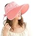Women UPF 50+ Sun Protective Foldable Straw Hat Wide Brim Hat on Beach Sunscreen Visor Holiday Sunhat Pink