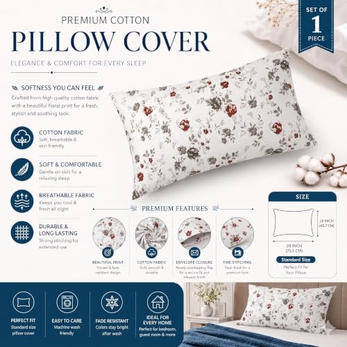 Image of IVAZA 220 TC Soft Ezyption Cotton Floral Single Bed Sheet - Single bedsheet with 1 Pillow Cover Hypoallergenic, Brethable, (Size- 90 x 60 Inch Grey Flower