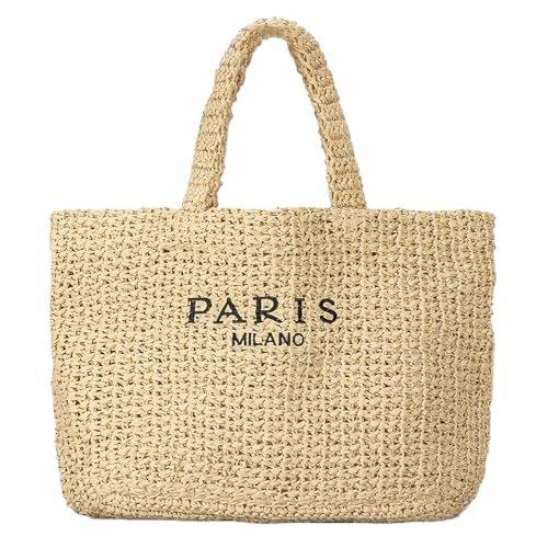 Image of Large Straw Tote Bag Summer Straw Purse for Women Holiday Raffia Woven Beach Bag Handbag
