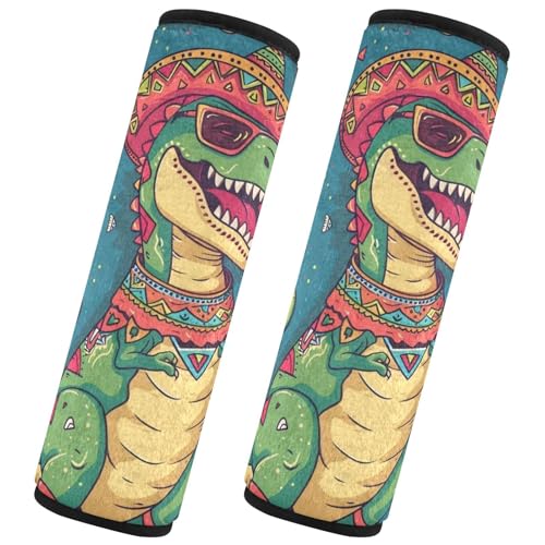 Image of Blue Dinosaur Cactus Seat Belt Cover Pad 2 Pcs Soft Cute Seatbelt Covers Protector Support Head Neck Shoulder Strap for Car Seats High Chair Backpack for Adults Kids Women Men 10x7.7In 2 P