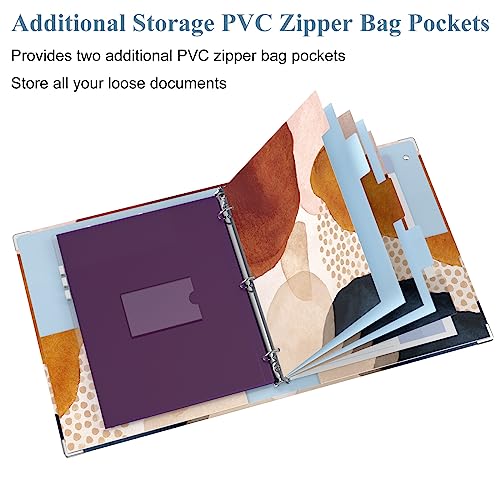 Image of 3 Ring Binder, 1 Inches Round Ring Binder with Clipboard, Dividers Tabs, PVC Zipper Bag Sleeves & to Do List Planners for Women, Men, School, Office Supplies, Abstract Art