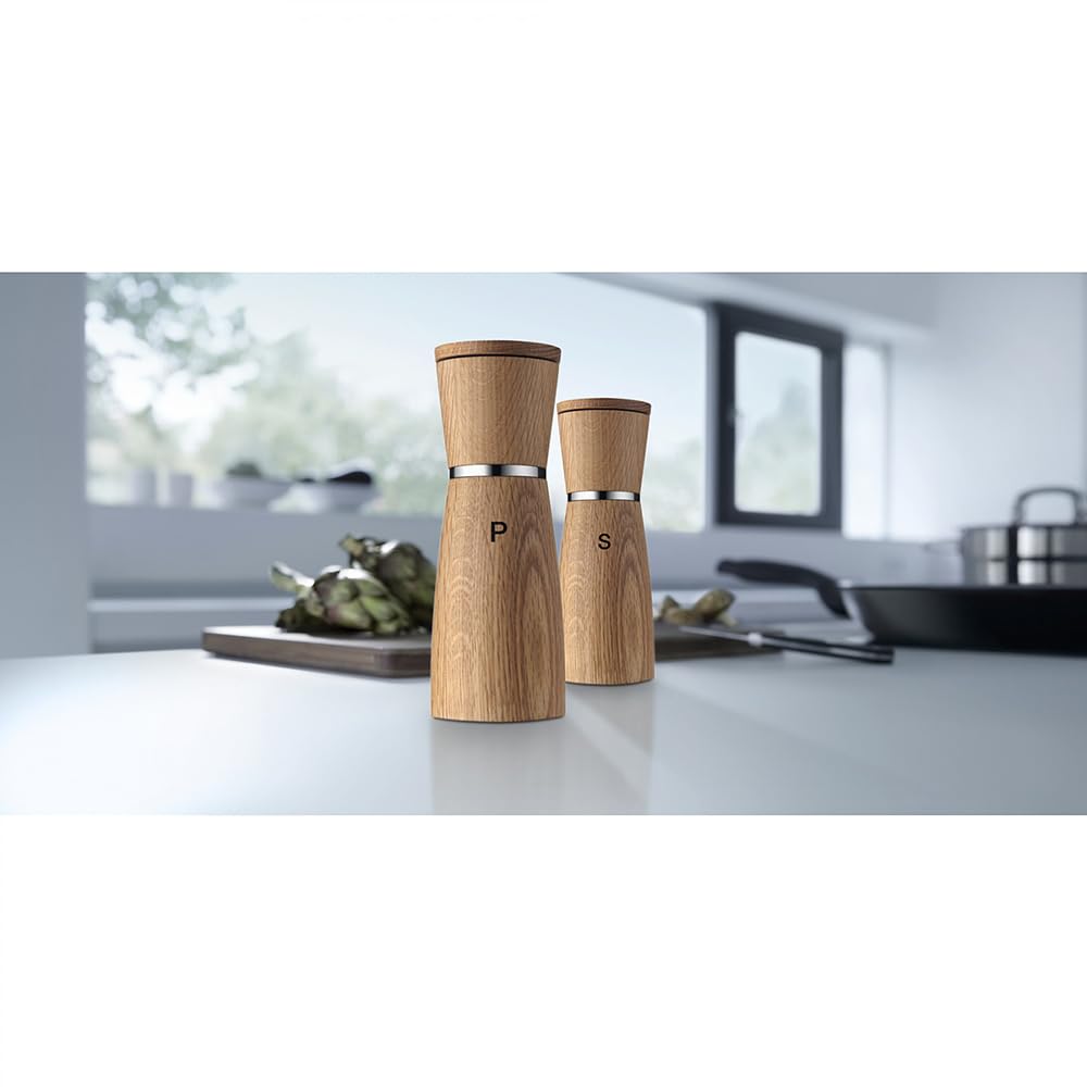 WMF Ceramill Nature Salz und Pfeffermühle-Set 2-teilig, 17,9 cm, unbefüllt, Holz Keramikmahlwerk, Mühle für Salz, Pfeffer, Chillischoten