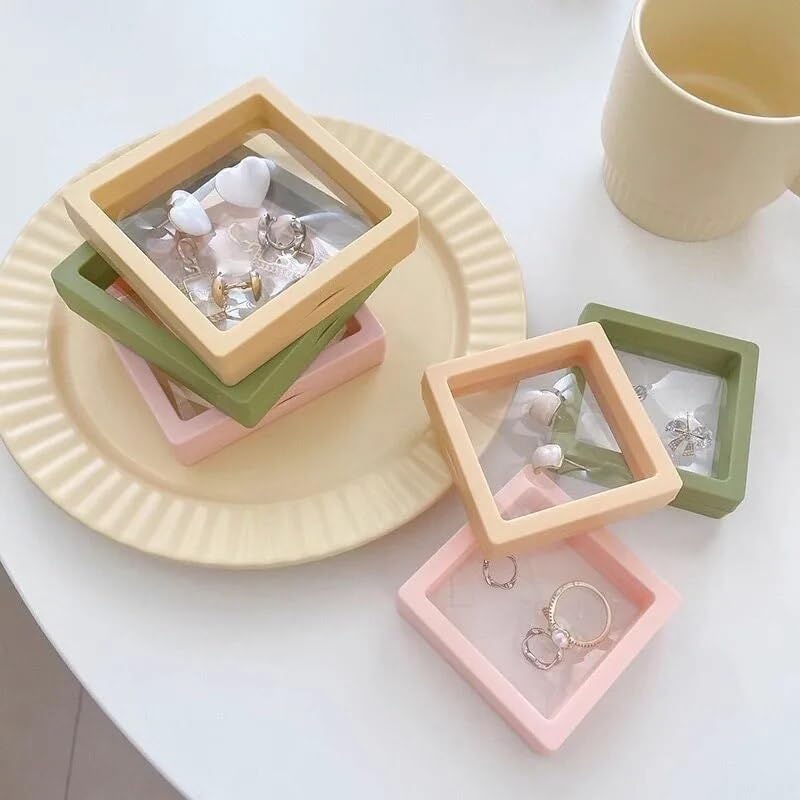 Image of Bhavya Floating Jewellery Display Frame,Transparent Coin Storage Box, Gifting Box, Silver Coin Display Case,Storage Display for Earrings,Ring,Bracelet, Necklace -5 Pcs (Pink) (11 X 11)