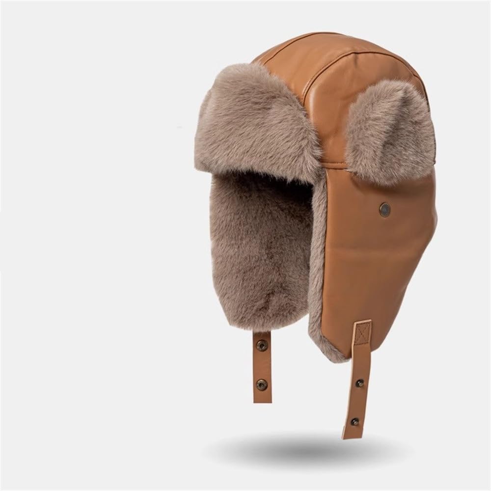 Sombrero de Invierno para Hombre Gorra de Cuero cálida a Prueba Viento for Hombre fría Engrosada para Esquiar y Cazar