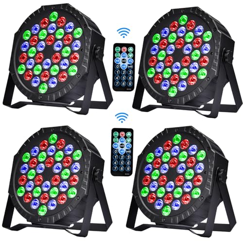 Stage Lights DJ Lights 36LED Par Lights - 4 Pack RGB Party Lights Uplights with Sound Activated Remote Control Stage Lighting for Disco Wedding Club Ba Christmas Party Lighting Outdoor