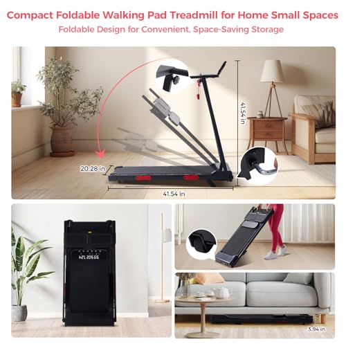 Image of Portable Treadmill for Home Small, Walking Pad with Handle Bar, 3.5HP Eelectric Walking Pad Treadmill with Handle Bar and Incline, Small Treadmills for Home Exercising, 0.6-10MPH, 400BS