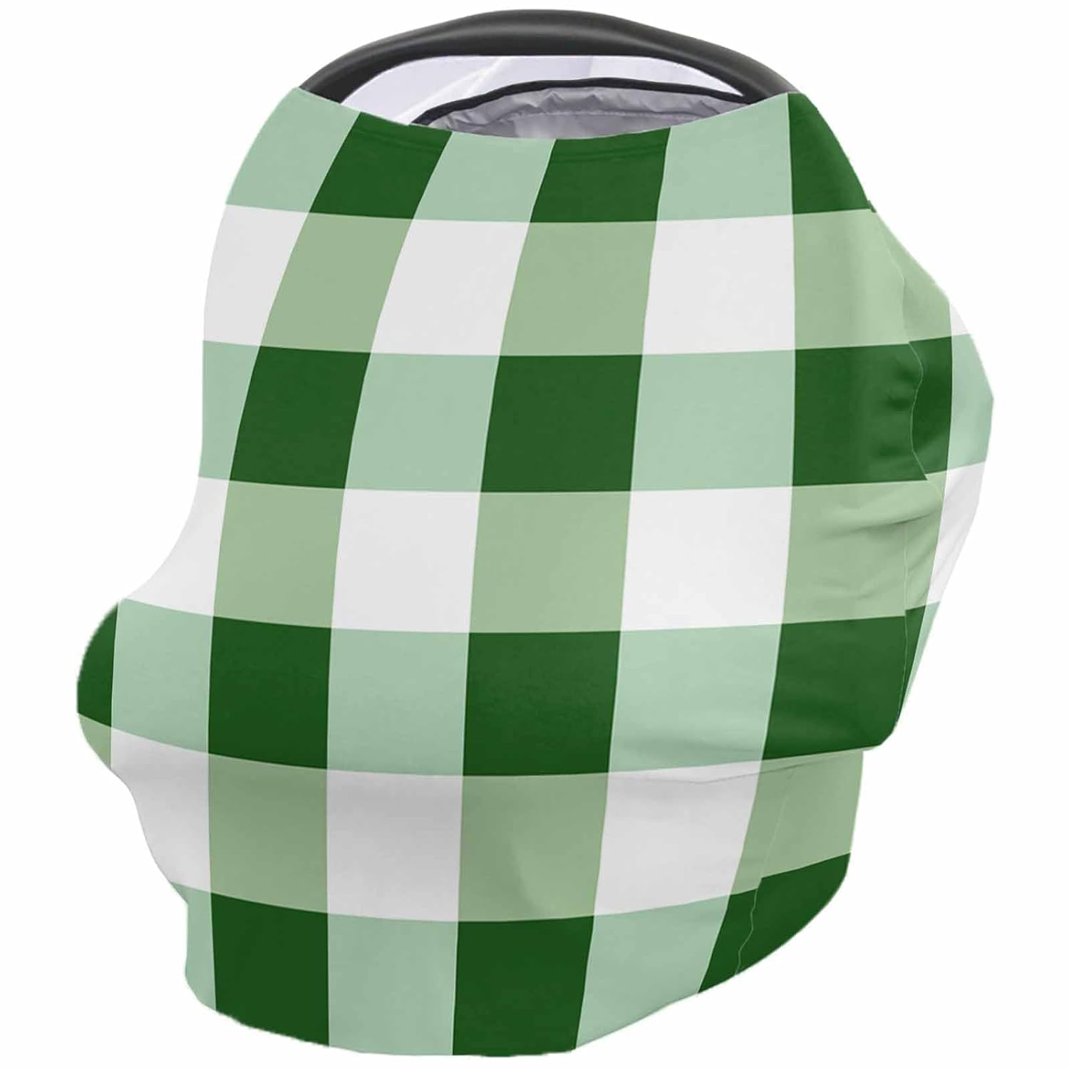Green White Plaid Car Seat Covers for Babies, Buffalo Checkered Lattice Geometric Nursing Breastfeeding Covers Stretchy Breathable Baby Carseat Canopy Cover for Girls and Boys Shower Gifts