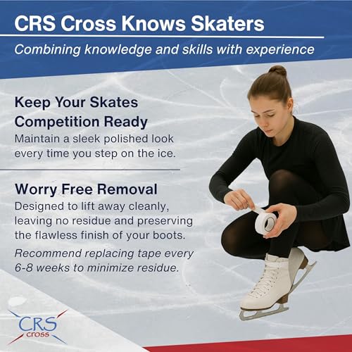 Image of CRS Cross Figure Skate Tape - Longer 65 Foot roll to Protect Leather Figure Skating Boots Without Polish and Keep Laces tightened. Skate Tape Figure Skates (1.5 inch)