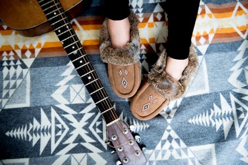 Image of Manitobah Tipi Moccasin - Womens Indoor Slipper, Fleece-Lined, Suede Leather, Rabbit Fur Trim