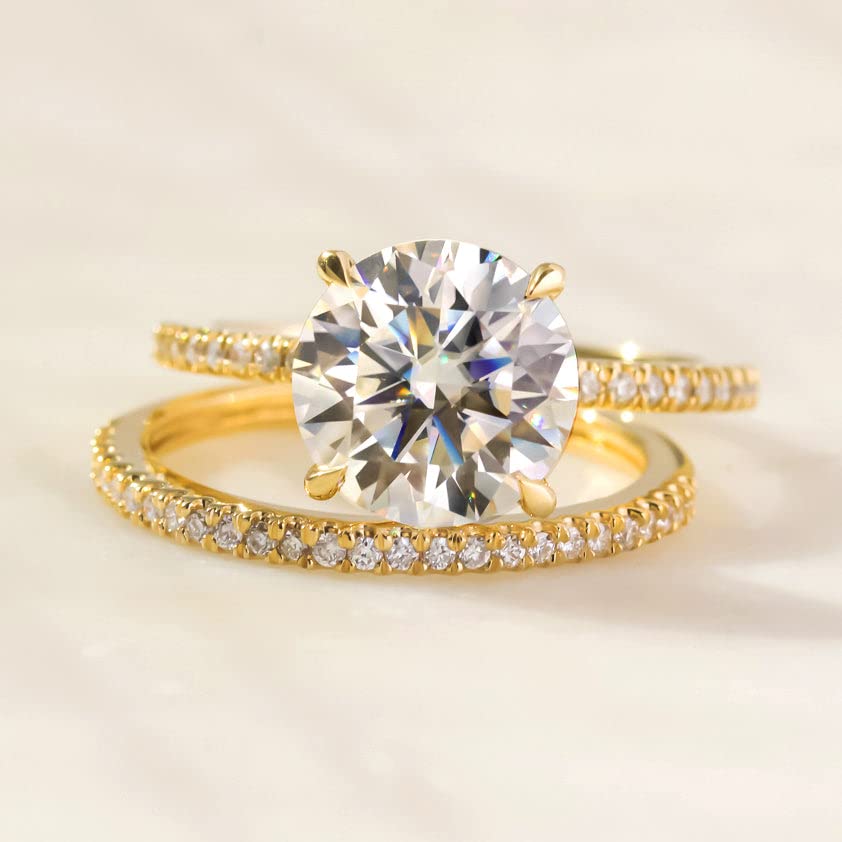 Kobelli 9mm Round Moissanite (GH/VS) Petite Bridal Set 14K Gold4