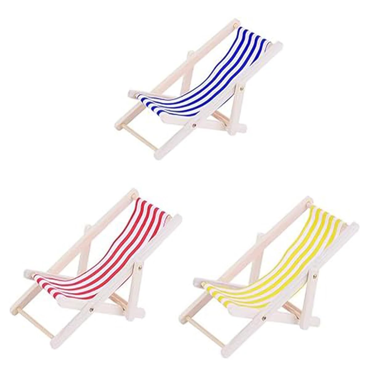 Sarini 3 Pcs Miniature Dollhouse Beach Chair, Mini Folding Wooden Beach Chair Dolls House Mini Deck Chair Dollhouse Furniture Accessories for Indoor Outdoor