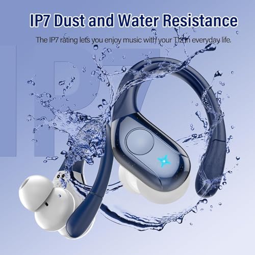Image of Qecnato Wireless Earbuds Bluetooth Headphones Stereo Deep Bass Sports Ear Buds with Earhooks, Bluetooth Earbuds, LED Display, IP7 Waterproof Earphone, Dark Blue
