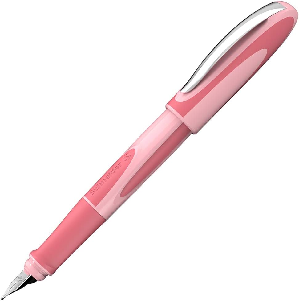 Schneider Ray Fountain Pen, Blue Ink, Coral Barrel, Rubberize Grip, Right Handed Medium Iridium Tip, Refillable, Erasable Blue Ink, 1 Each (168206)