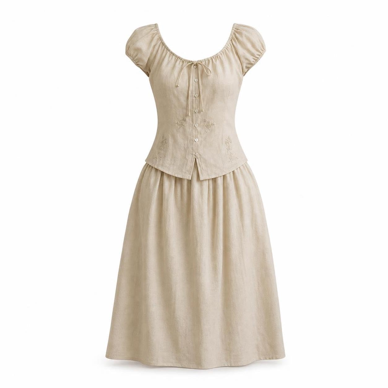 Homyl Tailleur jupe femme 2 pièces chemise et jupe midi brodée manches courtes rétro, Mo féminine - Brorie florale
