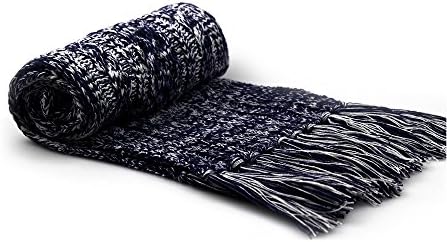 Lantra Besa Women Thermal Pom Pom Beanie Hat Long Tassel Scarf and Touch Screen Gloves Set for Winter Outdoor Fleece Lined Warm CH0016 - Blue Grey
