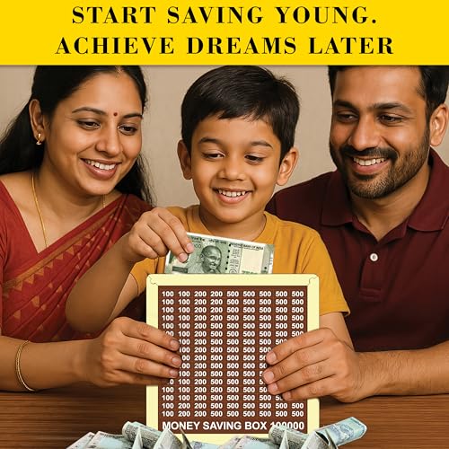 Image of SWAGSTATION Money Saving Box for Kids and Adults | Wooden Money Bank with Lock | Big Size Piggy Bank 2 Lakh Target | 1 Lakh Saving Box with Numbers | Undiyal Hundi Piggy Bank (1 Lac Money Box)