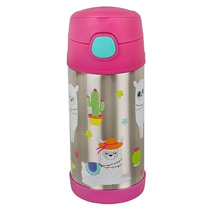 Hopop Insulated Stainless Steel Sipper Water Bottle for Kids | Double Walled Insulated Steel | Hot and Cold Sipper Bottle with Straw & Carry Handle | Thermos Flask | BPA Free | 300ml | Lama