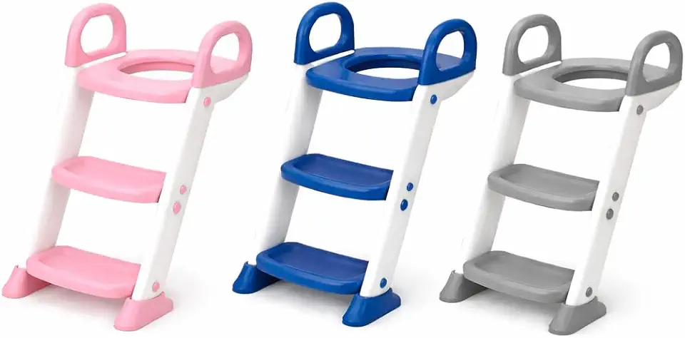 Assento Redutor Infantil Vaso Sanitário Privada Com Escada Trono Troninho Desfralde (Rosa)