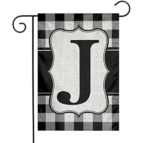 YANGHOME Monogram Initial J Burlap Garden Porch Lawn Flag Farmhouse Decorations Mailbox Decor Welcome Sign 12x18 Inch Small Mini Size Double Sided Flax Nylon Linen Fabric Cover