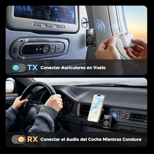 UGREEN Receptor Transmisor Bluetooth 5.3 aptX HQ Adaptador Bluetooth 2 en 1 Jack 3,5mm Audio para Coche Altavoz Auriculares Amplificador TV - imagen 6