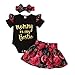 ESHOO Baby Mädchen Kurzarm Romper Floral Hose Stirnband 3 Stück Kleinkind Kurzarm Brief gedruckt Tops Hosen Weihnachtsoutfits Set (Rot A) 90(6-12 Monate)