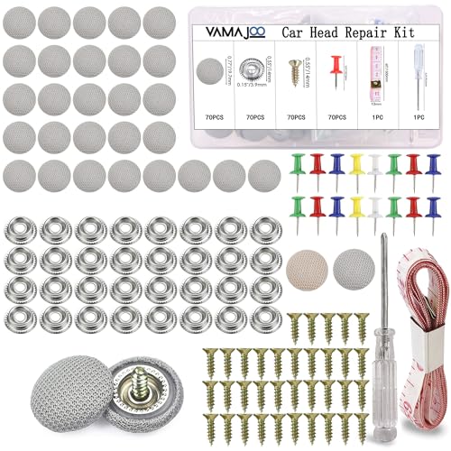Chinchetas Techo Coche Gris 70Pcs -Techo Coche Despegado + Destornillador + Cinta Métrica - Kit Reparacion Techo - Coche Despegado - Tapones techo coche - Accesorios Coche