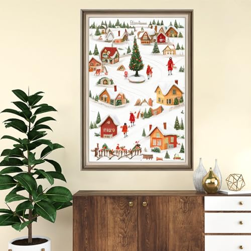 Image of Joyhoor Cross Stitch Kits for Beginners Stamped Cross-Stitch Supplies Needlework preprint Embroidery Kits for Adults DIY Needlepoint Kits Embroidery Patterns 11CT-Christmas Village 16x20 inch