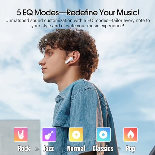 Image of Wireless Earbuds, Bluetooth 5.4 Headphones Multi-Function Touch Screen with 5 EQ Modes, 48H Ear Buds Bass Stereo with ANC Noise Cancelling /Transparency Mode, Ivory White