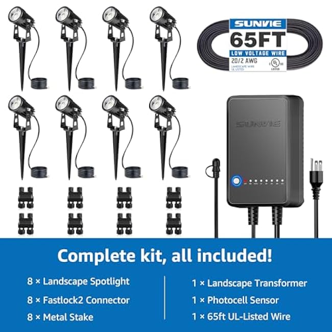 SUNVIE LED Landscape Lighting Kit Low Voltage Landscape Lights Outdoor Uplights 3000K