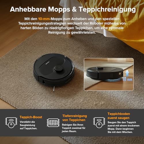 roborock Qrevo Serie Saugroboter mit Wischfunktion, 8000Pa Saugkraft(verbessert von Qrevo S), Anti-Verfilzungs-Seitenbürste, Hindernisvermeidung, LiDAR-Navigation, All-in-One Dock,Schwarz(QV 35A Set) 6