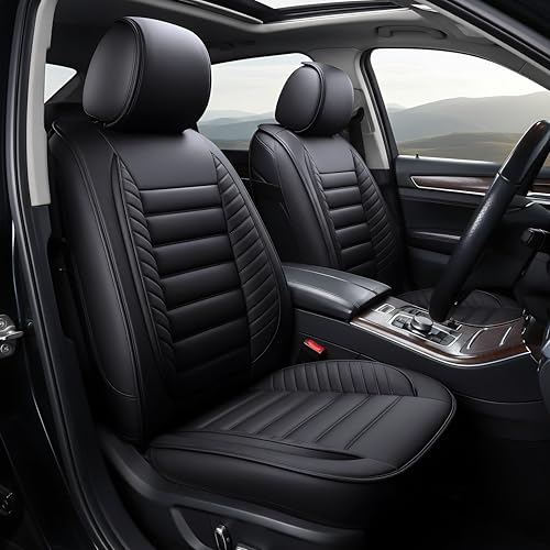 OASIS AUTO Car Seat Covers Premium Waterproof Faux Leather Cushion Universal Accessories Fit SUV Truck Sedan Automotive Vehicle Auto Interior Protector Front Pair (OS-001 Black)