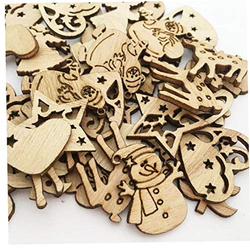 YiniKape 50PCS Bricolage en Bois Naturel Chip Ornement d'arbre de Noël Bonhomme de Neige Pendentif Enfant Cadeau Arbre Forme Boule de Noël Décoration Cover
