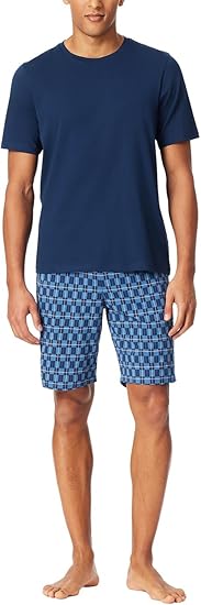 Schiesser Korte nachtkleding voor heren, ronde hals, pyjamaset, Donkerblauw_181157, 54