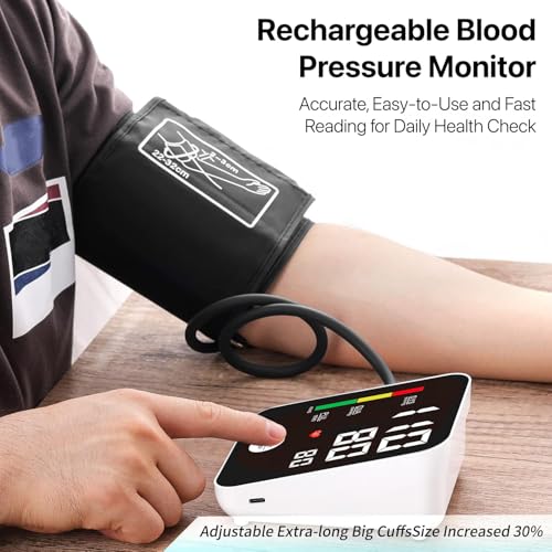 Image of Rechargeable Bp Monitor Digital Fully Automatic Upper Arm Blood Pressure Checking Machine With Talking Function Cuff Kit For Home Best Most Accurate Measurement- White