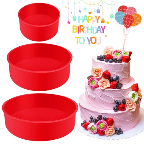 wynott 3-Piece Silicone Baking Tins - Nonstick & Quick Release, Round Cake Pans for Layered Cakes, Cheesecakes & Muffins (4,6,8inch)