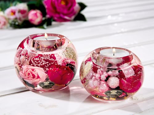 Pack Of 6 Dreamlight, Tealight Candle Holder, Mercur Smart, Floral Design, Glass, Pink, Pu 6, H. 6 Cm, D. 8 Cm