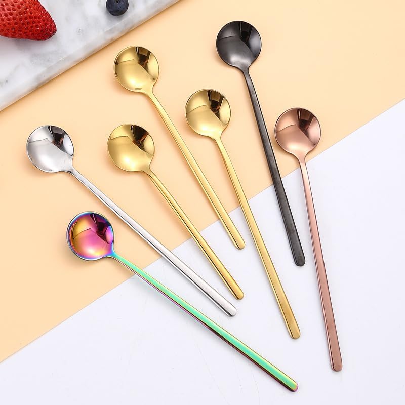 Silverware Flatware Set, 1/4/6/8/10 Pieces Gold Stainless Steel Round Spoons For Stirring Coffee Small Spoons Dessert Spoons Gift Spoons (Color : Silver, Size : 10Pcs)