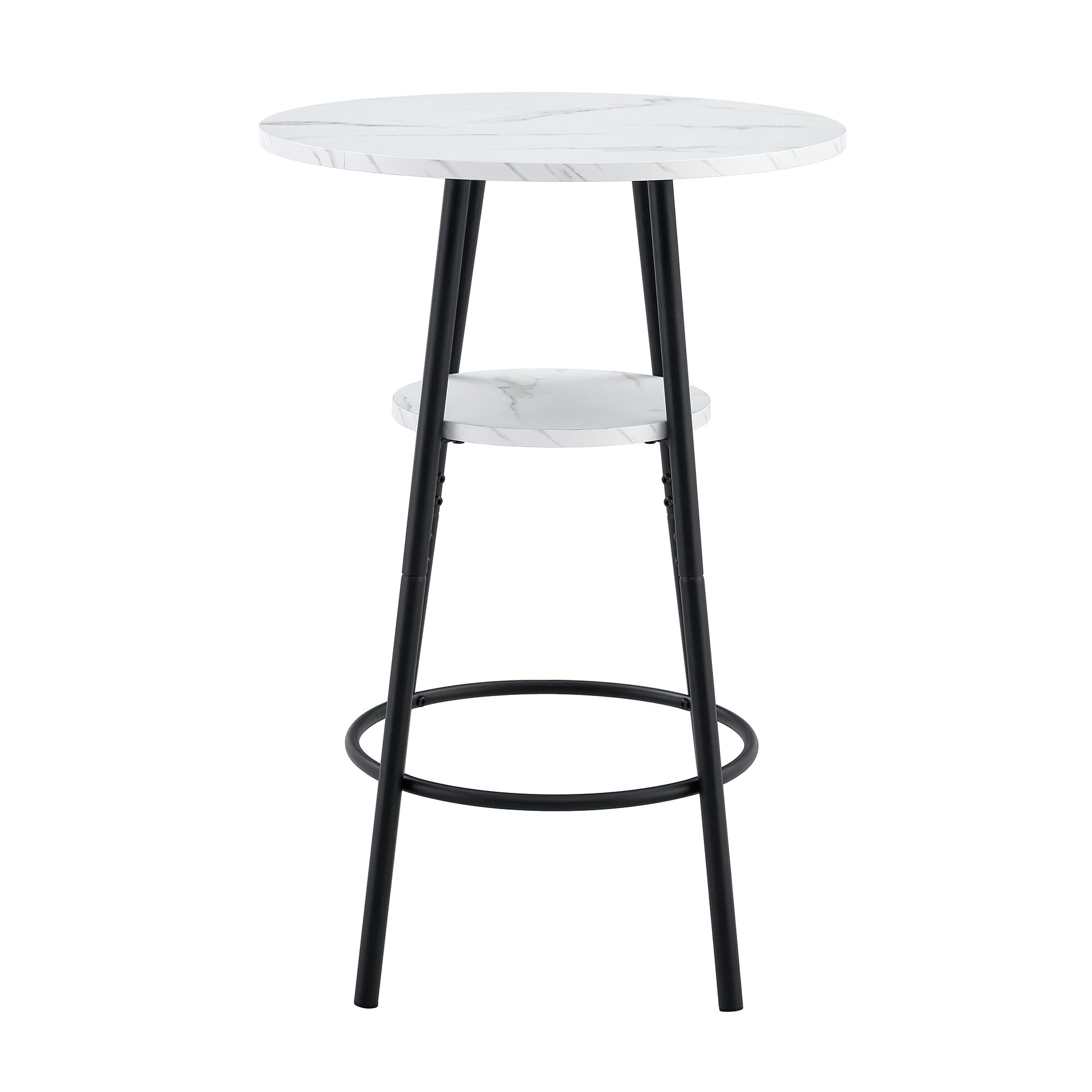 MURUL Bartisch Weißer Marmoroptik, 60 cm Stehtisch mit Stauraum & Schwarzem Metallrahmen, für Küche, Café & Esszimmer