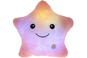 Creative Twinkle Glowing Stars Shape Plush Throw Pillow-Pink