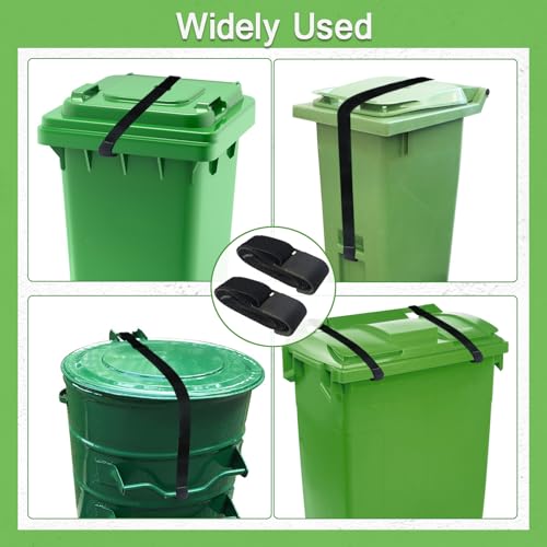 Image of 2 Pieces Trash Can Locks for Animals, Adjustable Trash Can Lid Strap Raccoon Bear Proof Trash Can Lock Trash Can Lid Elastic Security Strap with Metal Claw for Outdoor Garbage Can