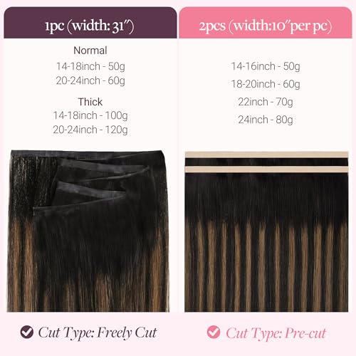 Image of GOO GOO Tape In Weft Hair Extensions Human Hair, Genius PU Long Weft Tape In Hair Extensions Real Human Hair, Silky Easy to Use, 1B /6 /1B Balayage Natural Black to Chestnut Brown 24 inch 80g 2pcs