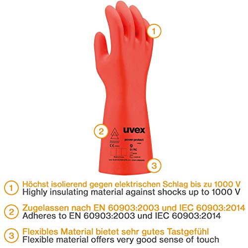 uvex Elektriker-Schutzhandschuh Power Protect V1000 60840, Elektrohandschuh, Naturlatex, Kälteflexibel, Größe:9