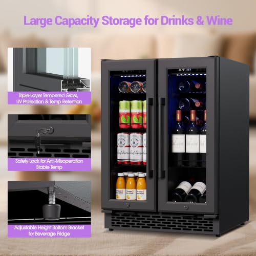 Image of 24 Inch Wine and Beverage Refrigerator with Glass Door, Dual Zone Cooler
